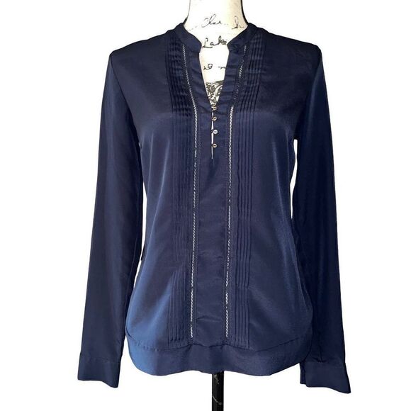 Anne Klein navy blouse small - Picture 1 of 6